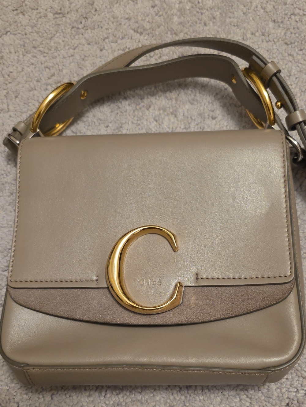 Small Chloe Leather Shoulder Bag in Taupe